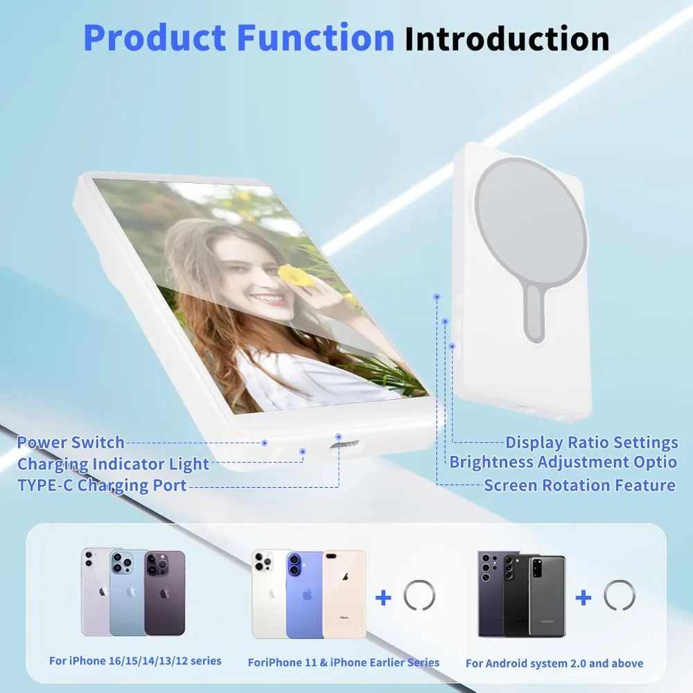 Selfie Monitor Screen 4K Magnetic Back Camera Monitor Wireless Vlog Screen with Remote for Solo Shooting Vlog Live Streaming
