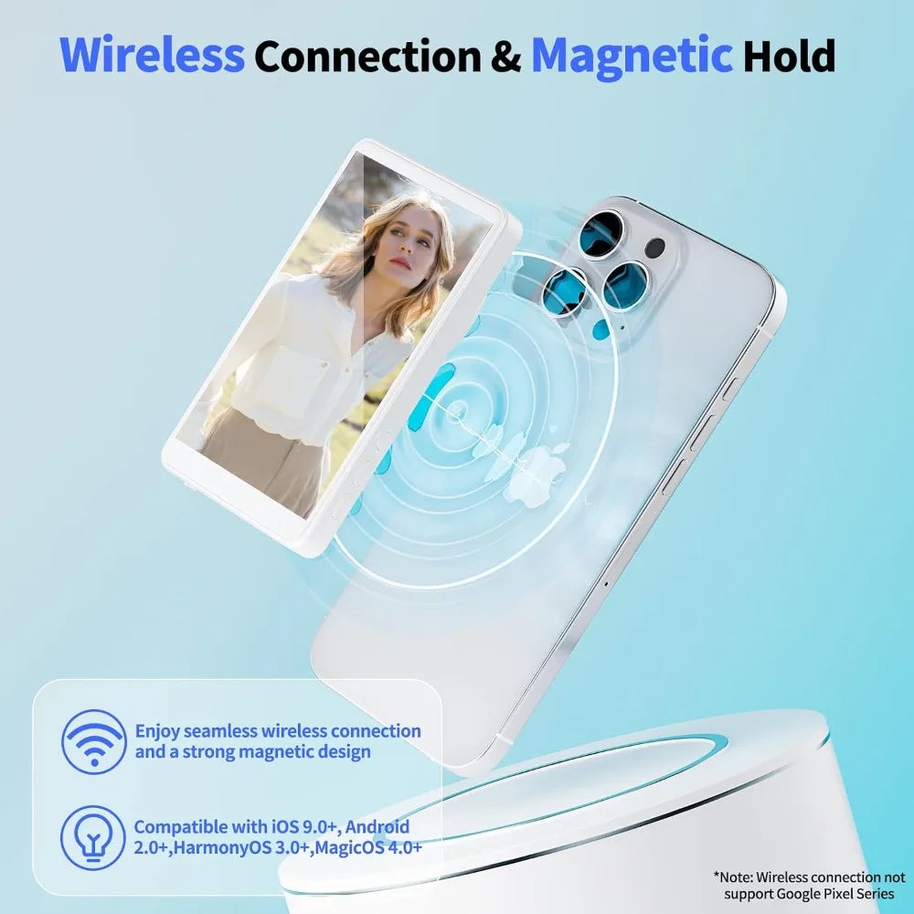 Selfie Monitor Screen 4K Magnetic Back Camera Monitor Wireless Vlog Screen with Remote for Solo Shooting Vlog Live Streaming